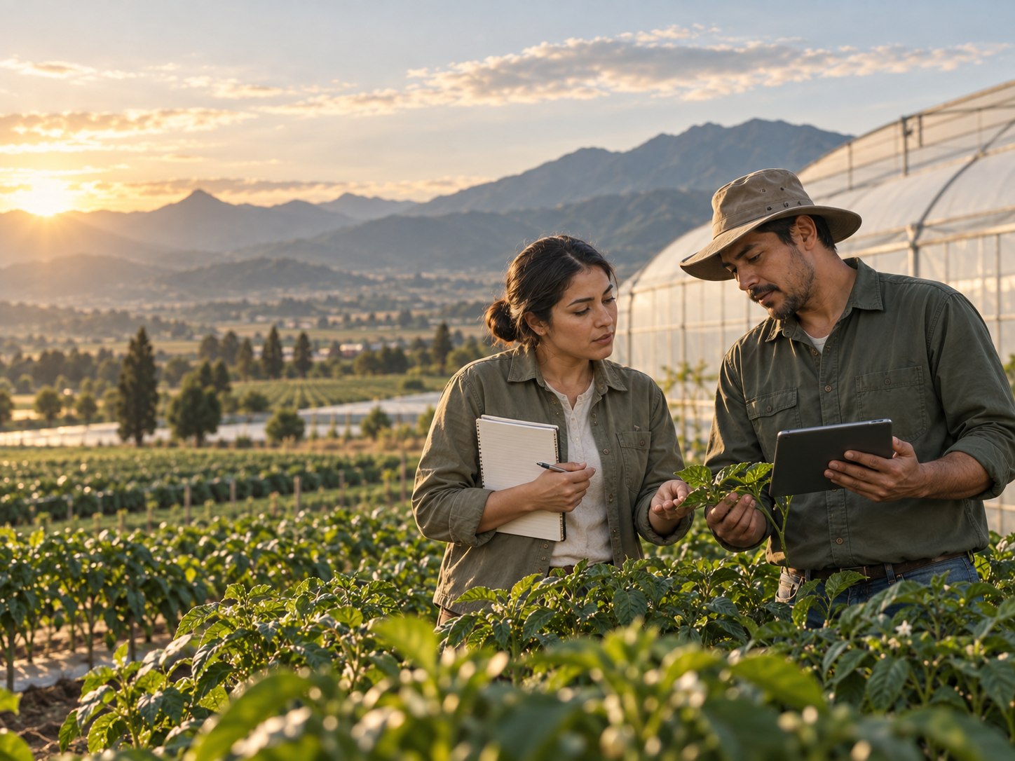 Profesionales agrícolas aprendiendo y evaluando un cultivo