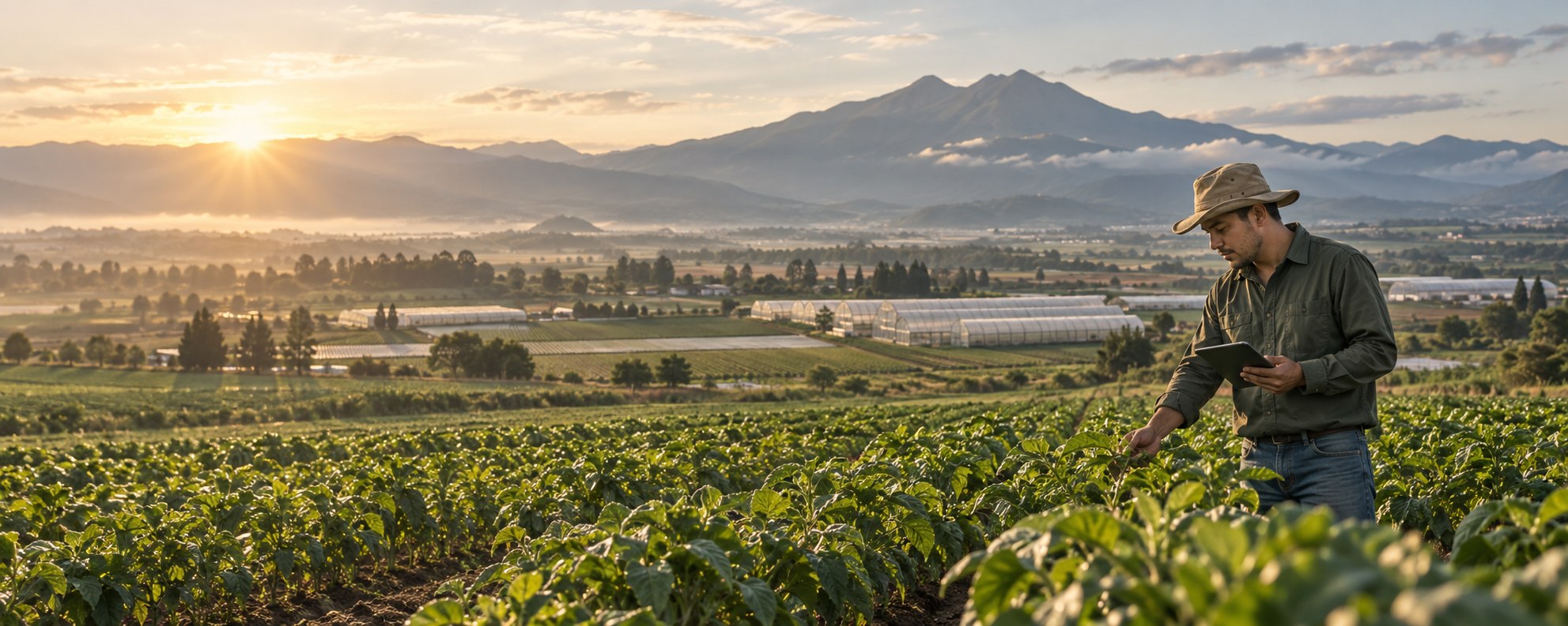 Paisaje agrícola e invernaderos en México